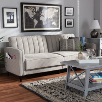 Baxton Studio 3042A-Grey-SF Colby Mid-Century Modern Light Grey Fabric Upholstered Sleeper Sofa